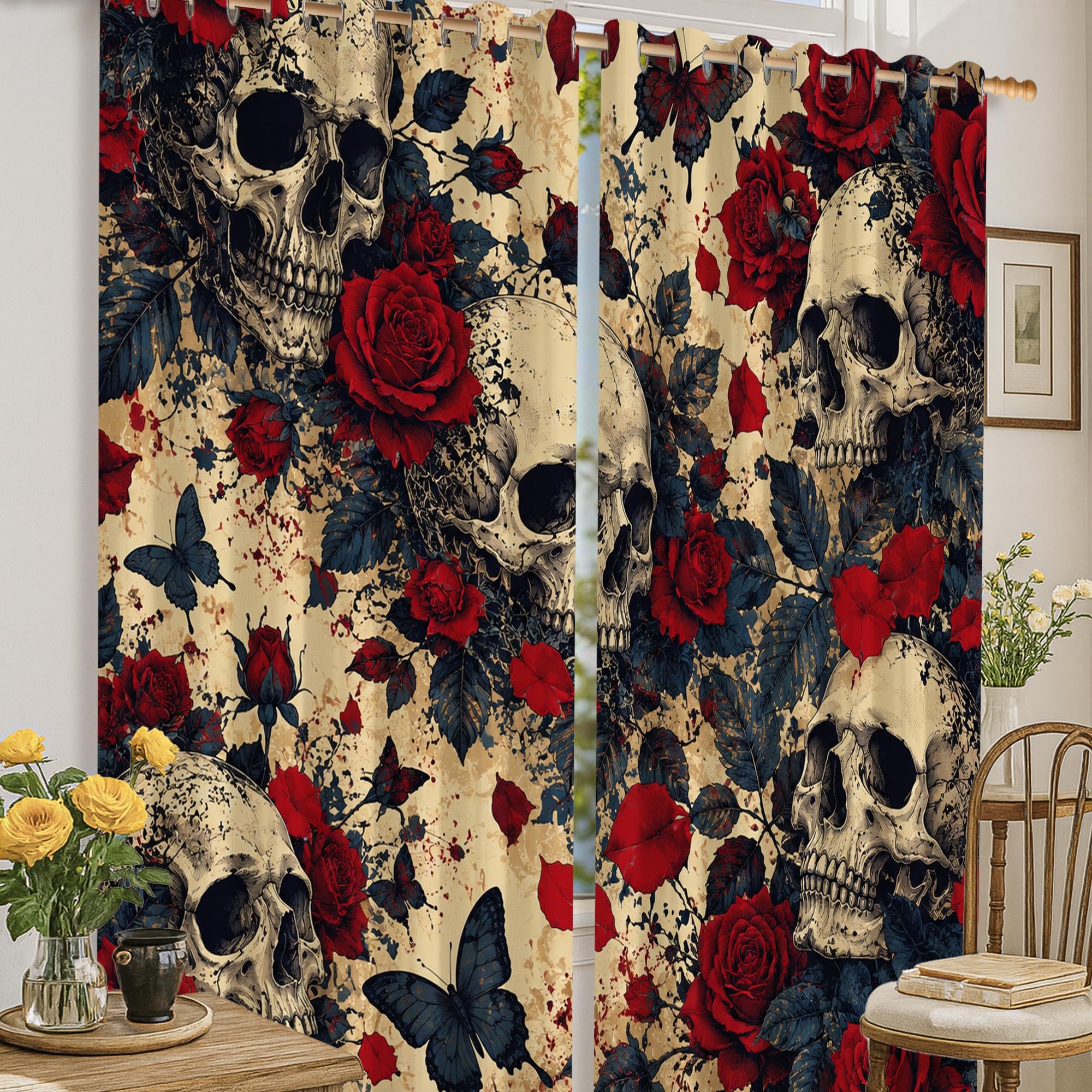 Rideaux occultants thermiques rouges style gothique rétro 132x160cm