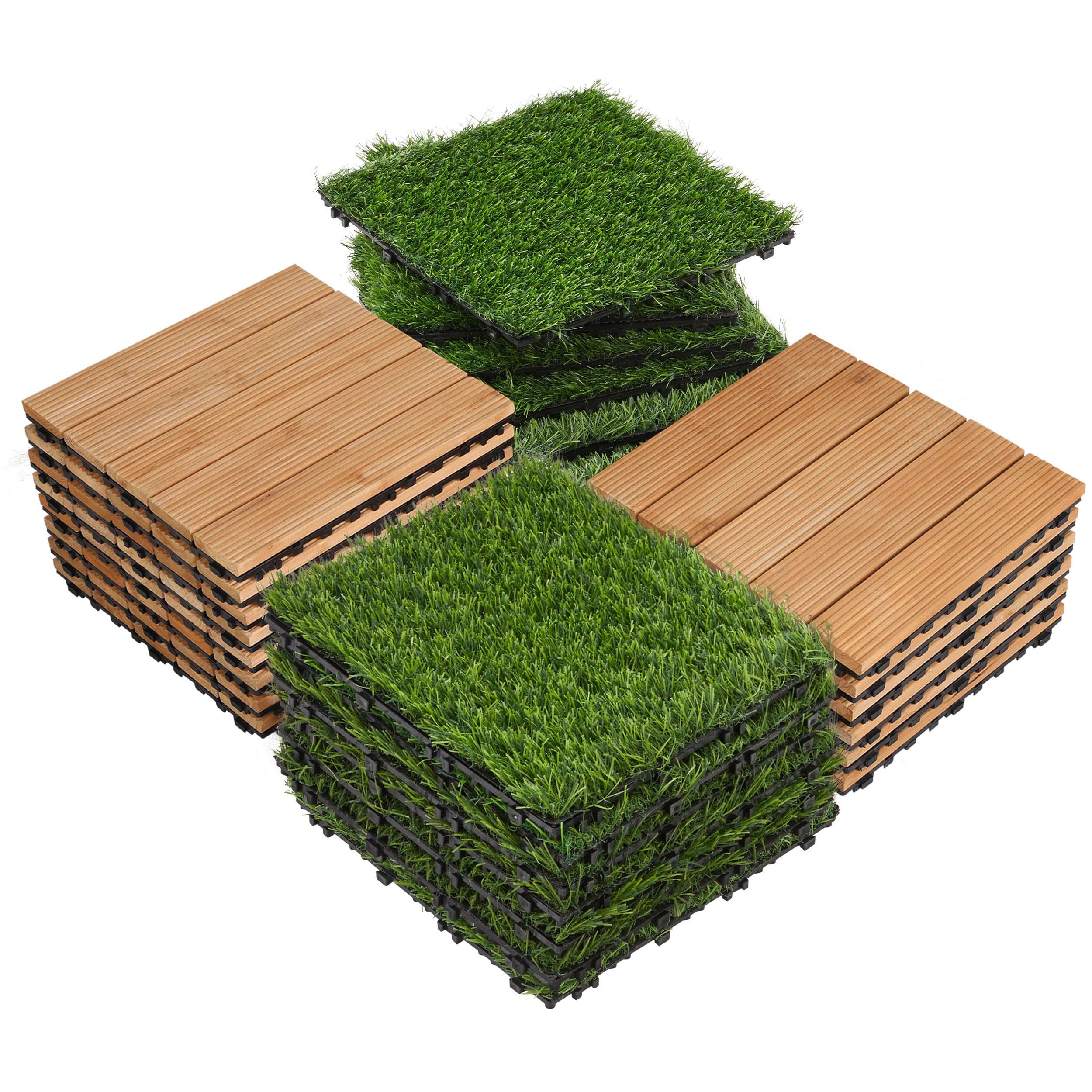 Flooring Decor Set 24PCS 12” x 12” Artificial Grass Interlocking Turf