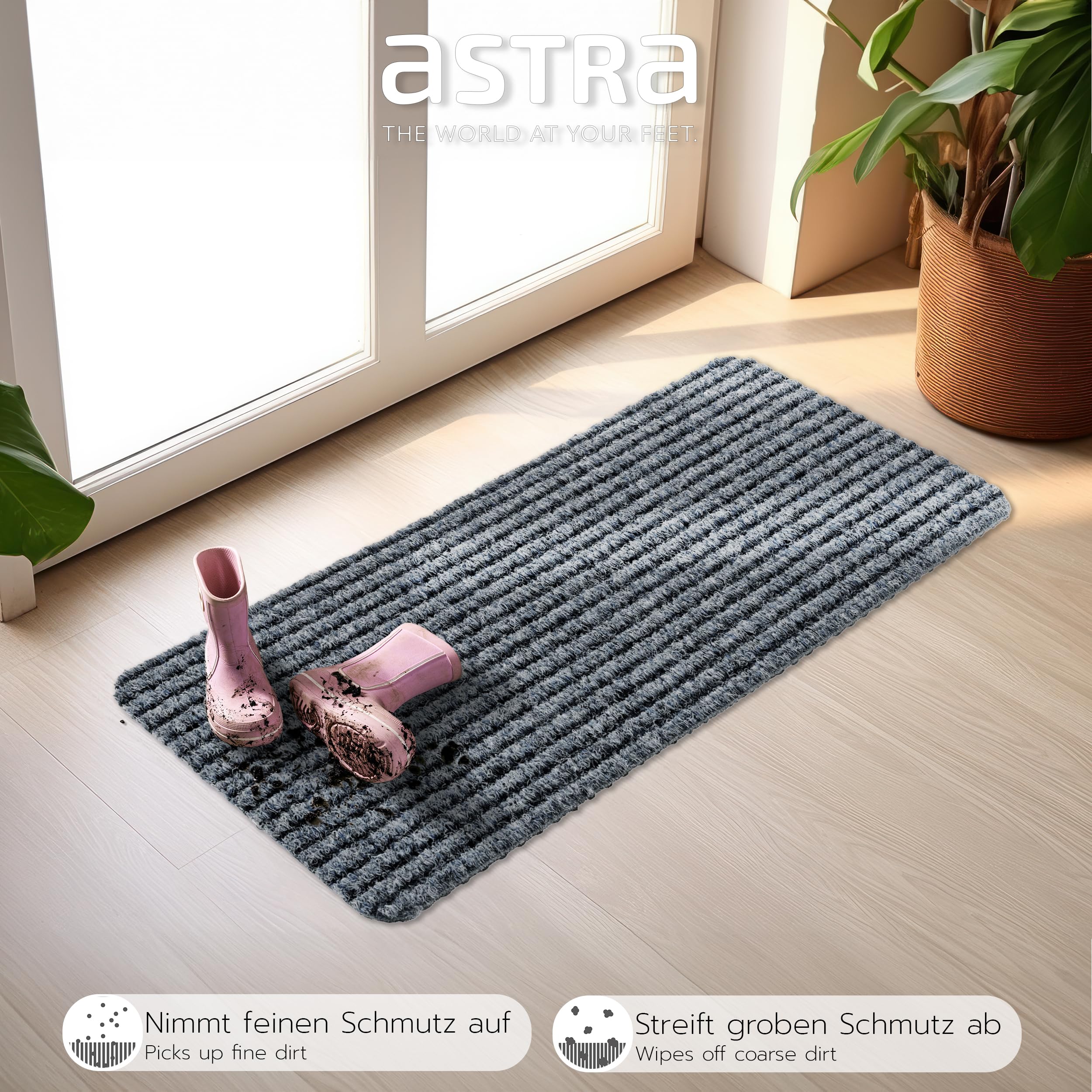 Astra Felpudo interior gris antideslizante, impermeable, resistente y antiestático, 25 x 60 cm, juego de 3 unidades