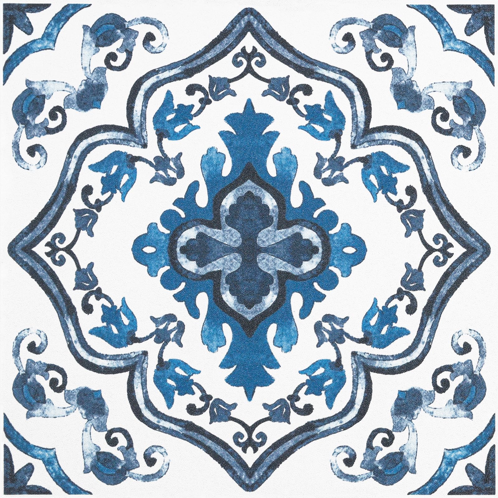 VEELIKE Blue & White Peel And Stick Vinyl Flooring Roll – 12" X 118", Waterproof Moroccan Tile Look, Heavy Duty