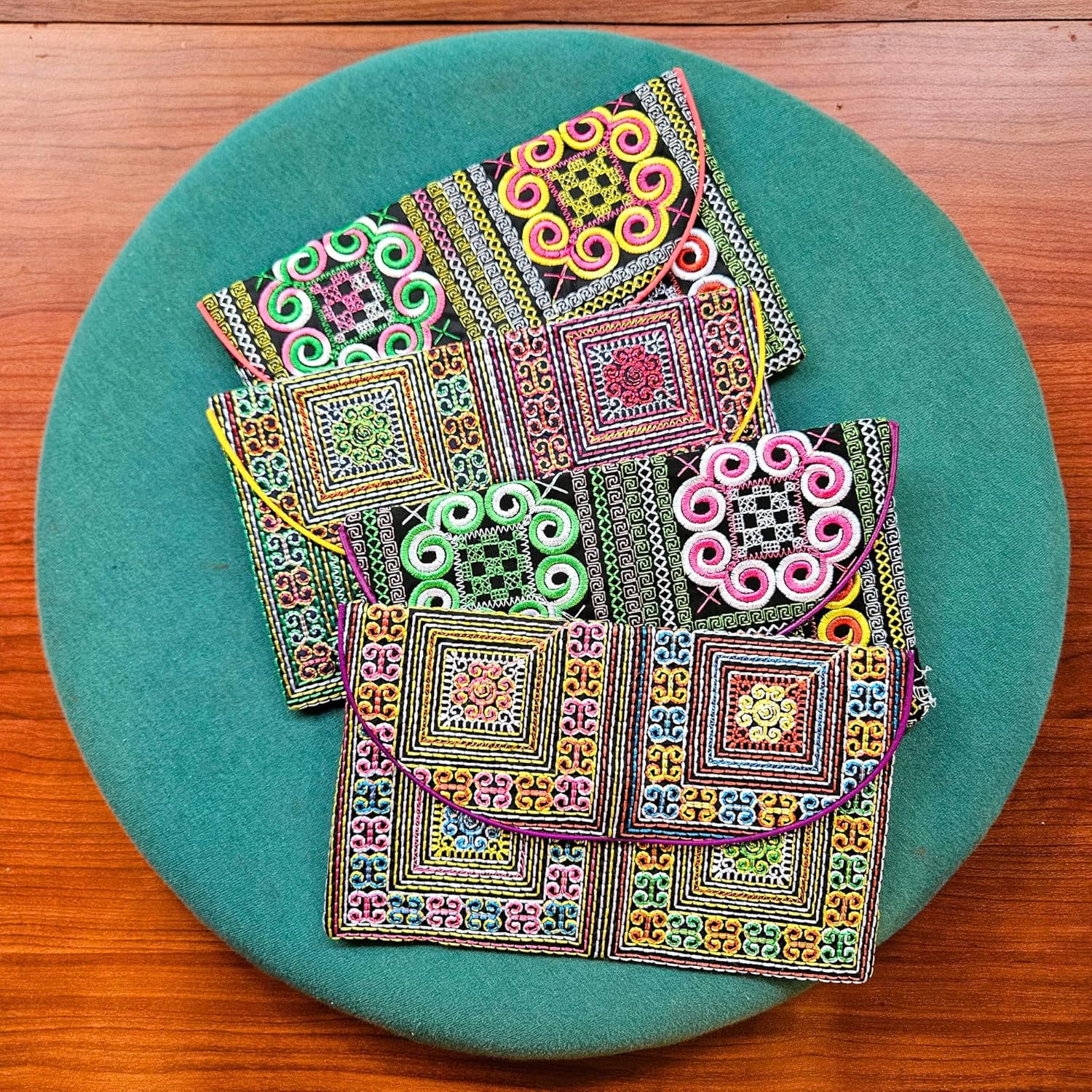 Sabai Jai Embroidered Magnet Snap Clutch Envelope Wallet for Women - Cute Colorful Ethnic Boho Accessory Organizer Money Holder Bag (Bold Spirals) - Image 6