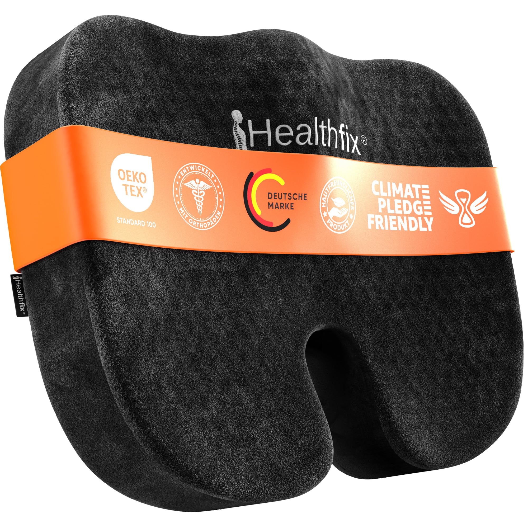 Healthfix Coussin orthopédique pour chaise de bureau, soulagement du coccyx, avec couche en nid d'abeille et housse en velours, coussin d'assise ergonomique pour bureau, voiture, maison, 45 x 36 x 7