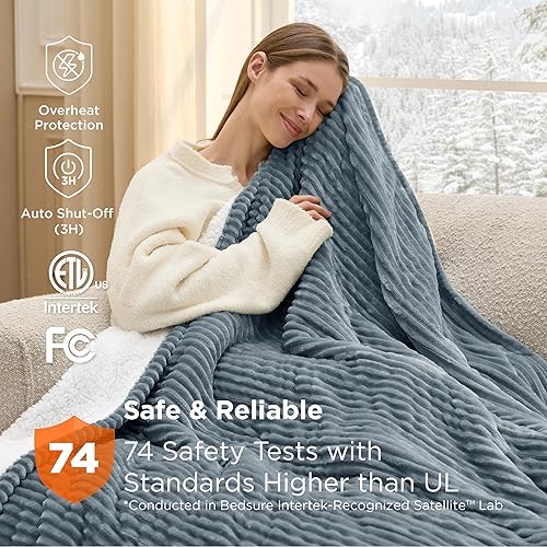 Miniatura 6 de Bedsure GentleSoft - Manta térmica eléctrica, suave manta eléctrica de franela acanalada, calefacción con 4 ajustes de tiempo, 6 niveles de calor,
