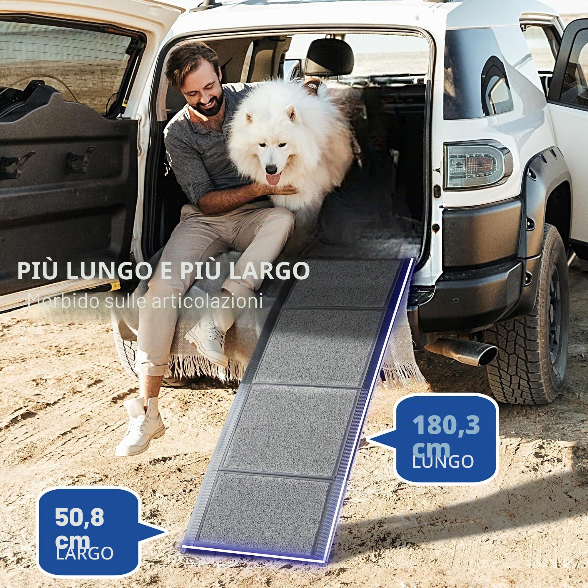 Rampa per Animali Domestici (180 x 50 cm), Rampa per Cani per Auto, SUV e Camion, 180 cm di Lunghezza e 50 cm di Larghezza, Rampa Pieghevole e Portatile per Animali Domestici con Superficie