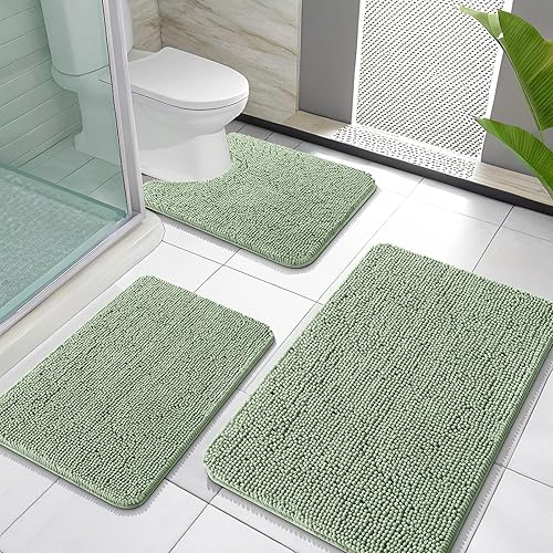 Miniatura 22 de OLANLY Juegos de Alfombras de Baño de 3 Piezas, Tapetes de Baño de Chenille Suave y Absorbente y Alfombra de Contorno en Forma de U para Inodoro