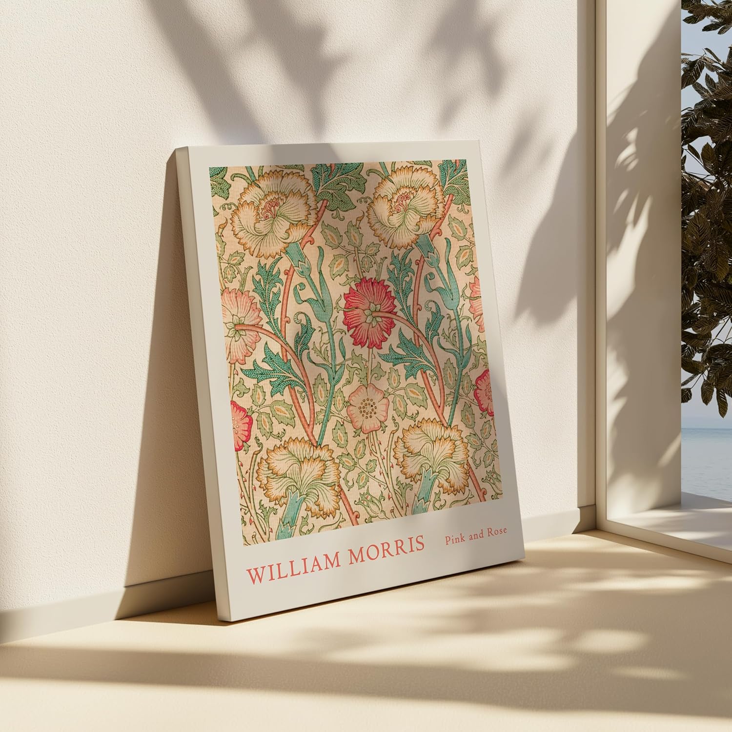 Poster Master Vintage William Morris Canvas - Retro Pink and Rose Print - Floral Pattern Art - Botanical Textile Design - Flower Art - Aesthetic Office Wall Decor - 8x10 STRETCHED Canvas