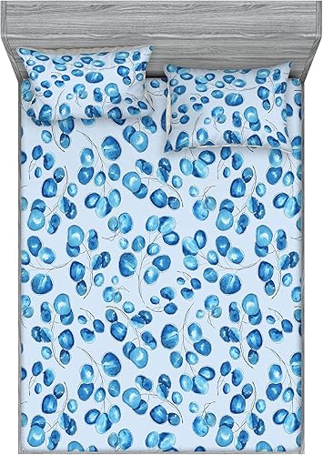 Miniatura 14 de Ambesonne Juego de sábanas bajeras tropicales y fundas de almohada, diseño abstracto de hojas de plátano de Monstera inspirado en olas retro