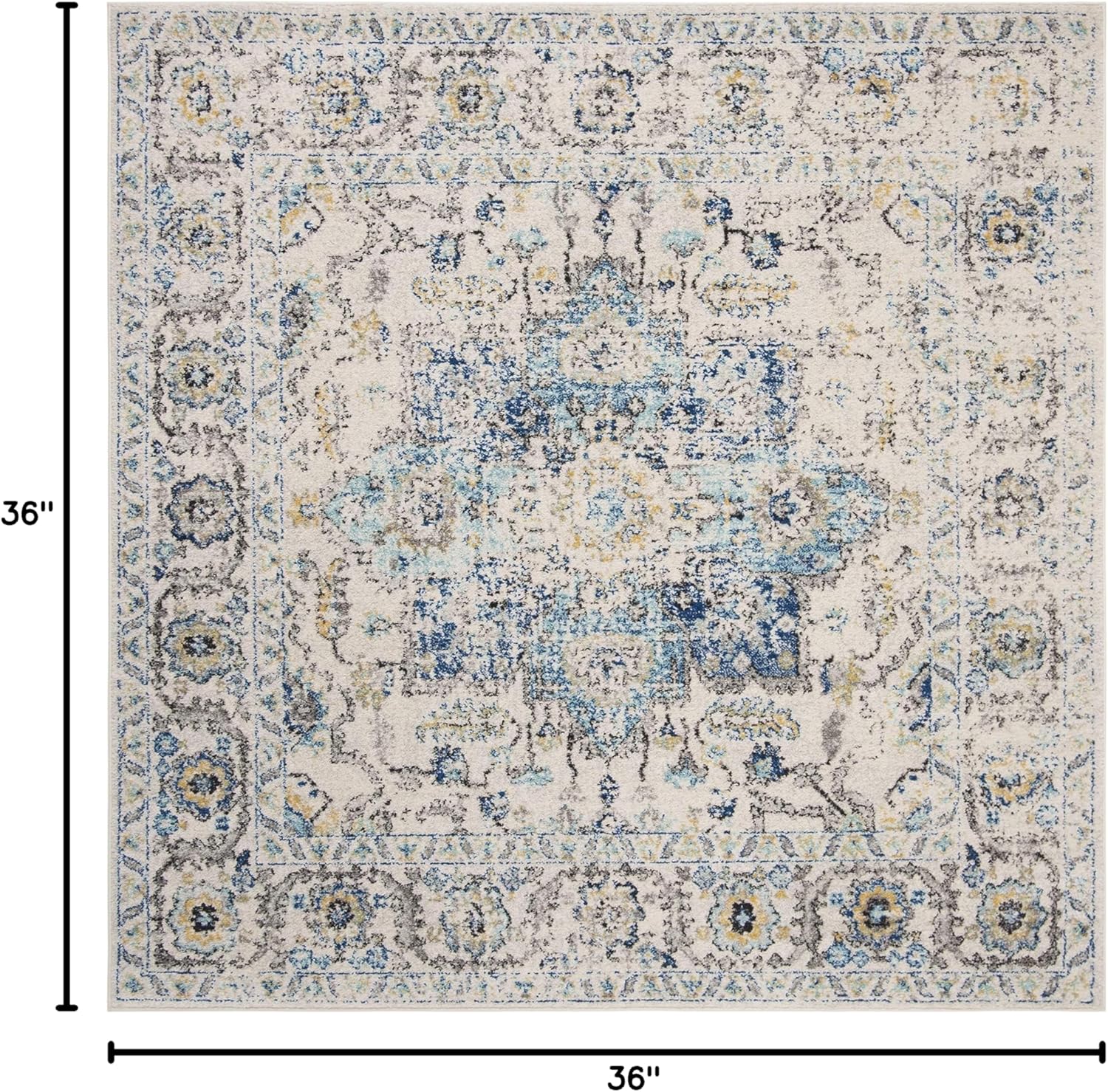 SAFAVIEH Madison Collection Area Rug - 3' Square, Turquoise & Ivory, Snowflake Medallion Distressed Design, Non-Shedding & Easy Care, Ideal for High Traffic Areas in Living Room, Bedroom (MAD603K)