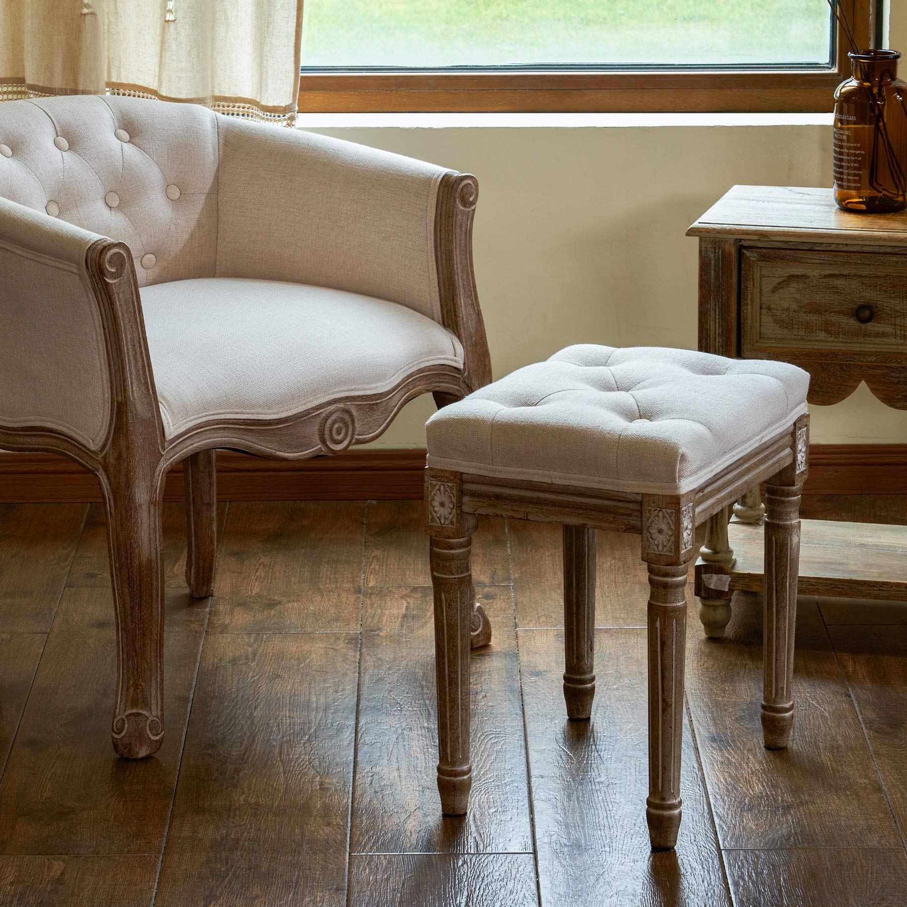 VONLUCE Taburete de Estilo Vintage con Patas de Madera - Taburete de Piano y Entrada para Dormitorio o Sala de Estar - 30x40x47cm