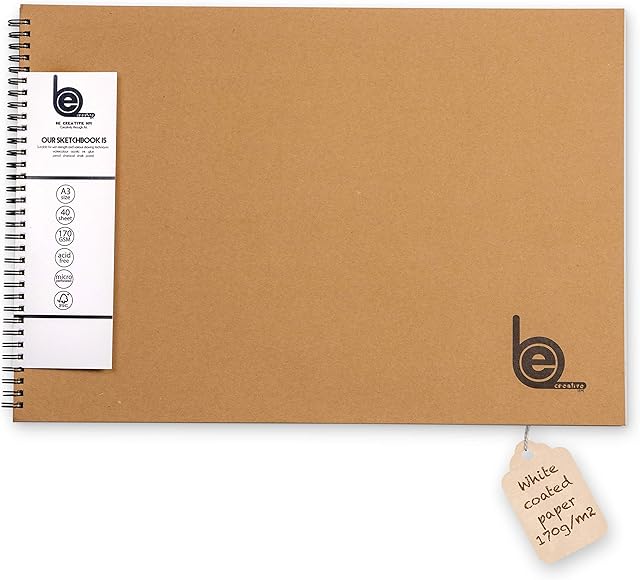 BE CREATIVE HM  A3 Sketchbook - Drawing Pad and Art Book - Drawing, Watercolour, Scrap, Sketch - Blank Plain Paper Notebook for Artists - Perfect for Kids or Adults