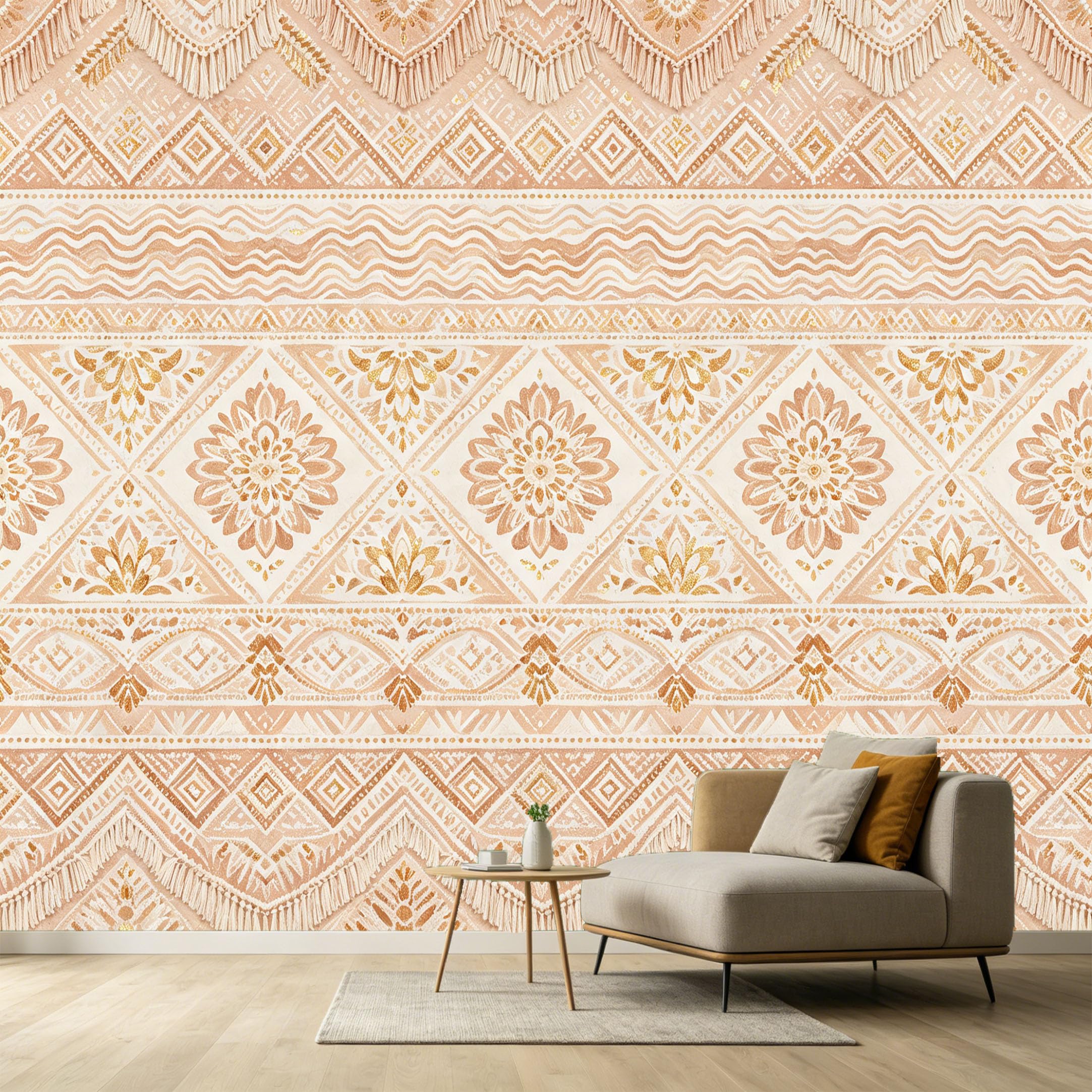 Custom Size Wall Murals Geometric Bohemian Textured Watercolor Gold Tassel SelfAdhesive Wall Fabric Removable Large Wallpaper for Photo Living Room Interior Decor