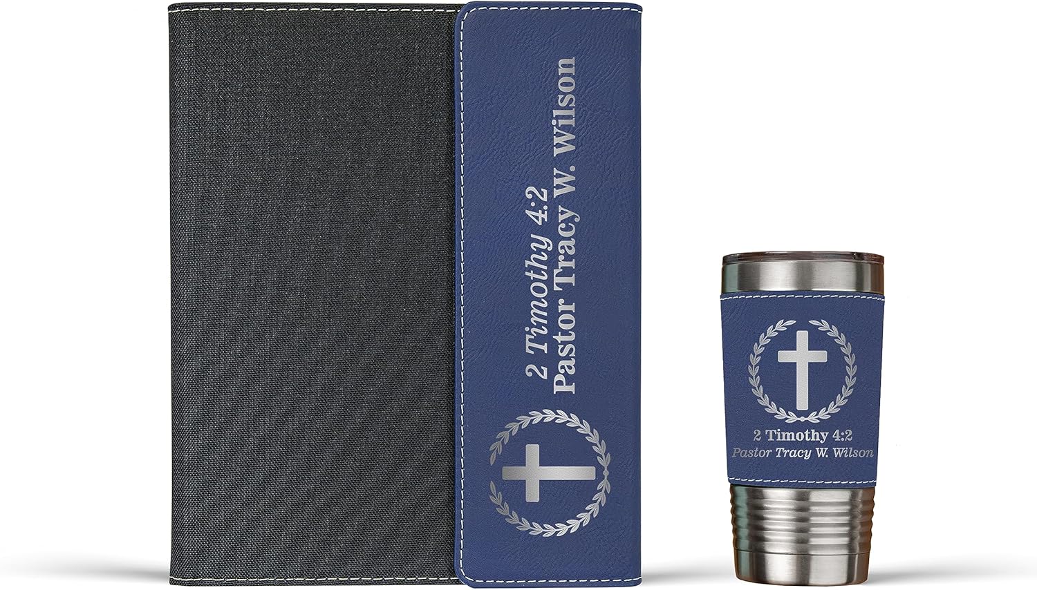 Personalized Pastor's Portfolio - Pastor Leather Journal Gift for Pastor Custom Appreciation Gift for Men or Women Minister Gift Scripture (Pastor Crest Vertical, Black/Silver, Portfolio Only)