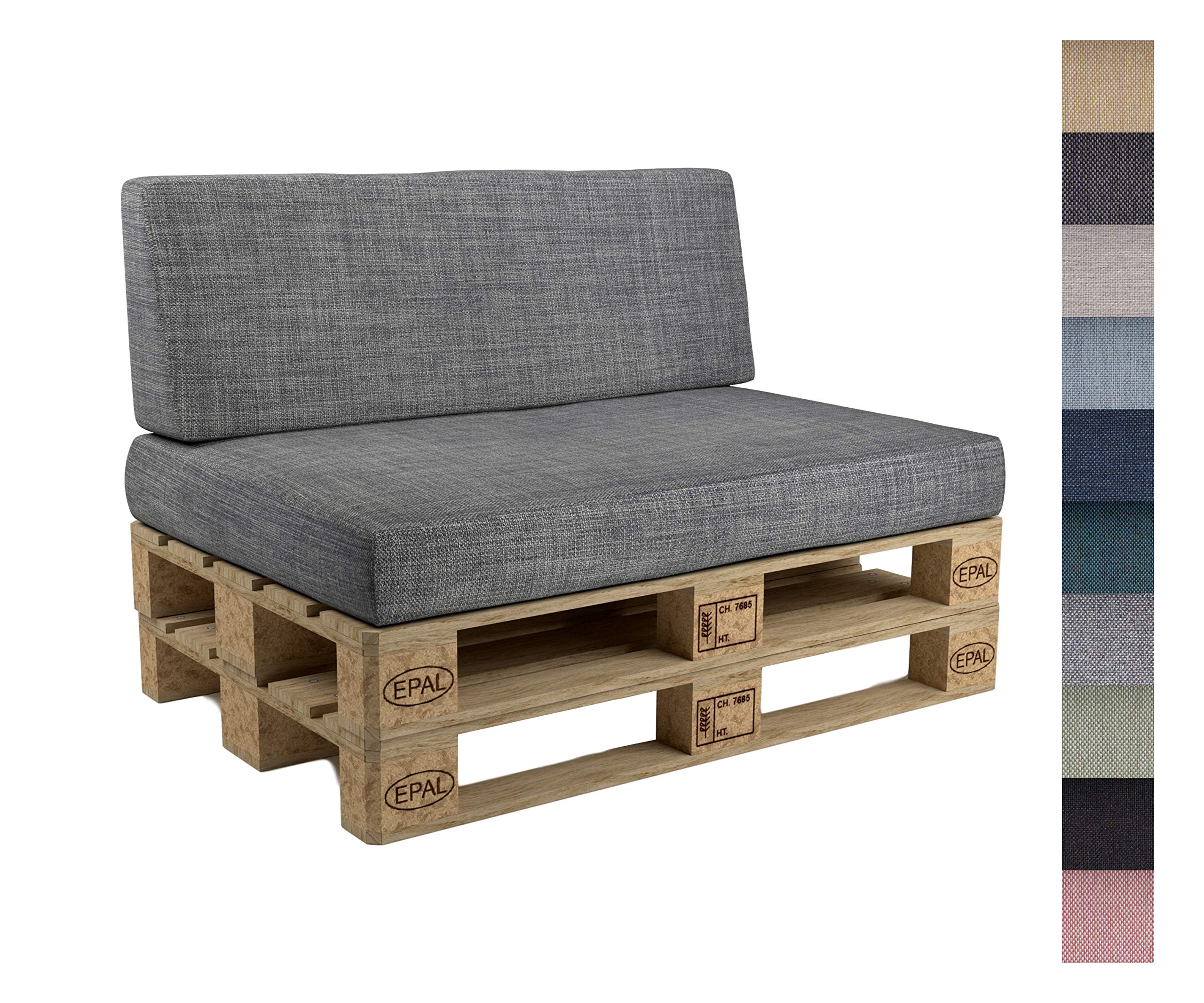 POKAR Euro Pallet Seating Set of 2: 1x seat cushion 120x80cm + 1x back cushion 120x40cm, cold foam, removable covers, Home Garden Furniture DIY, indoor outdoor pillow, without pallets, Beige — view 338
