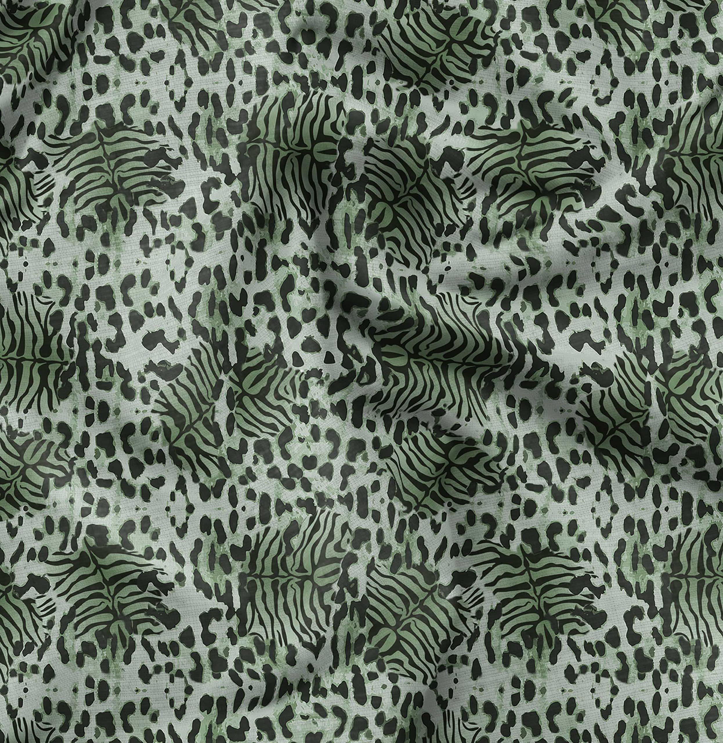 Soimoi Green Velvet Fabric Leopard & Tiger Animal Skin Decor 