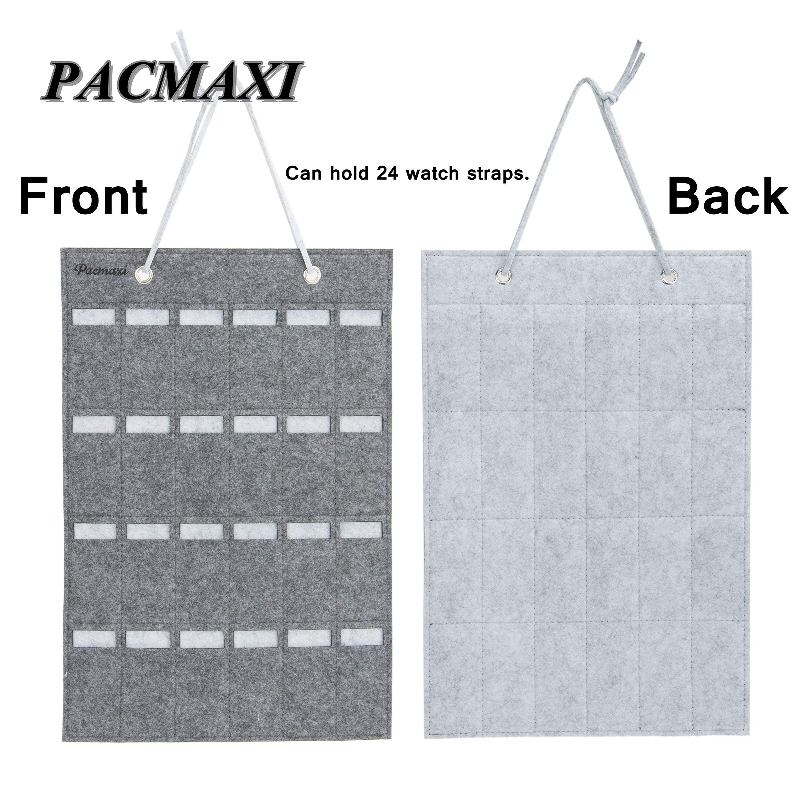 PACMAXI Coffret de rangement pour montres - 24 Fentes - Gris - Montage mural et suspendu - Poids Léger - Feutre - 31 x 46 x 2 cm