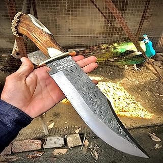 15.5" Hand Made carbon Steel hand forged blade Collectible Bowie Knife Handle Brass clip with (stag horn) - NoonKnives