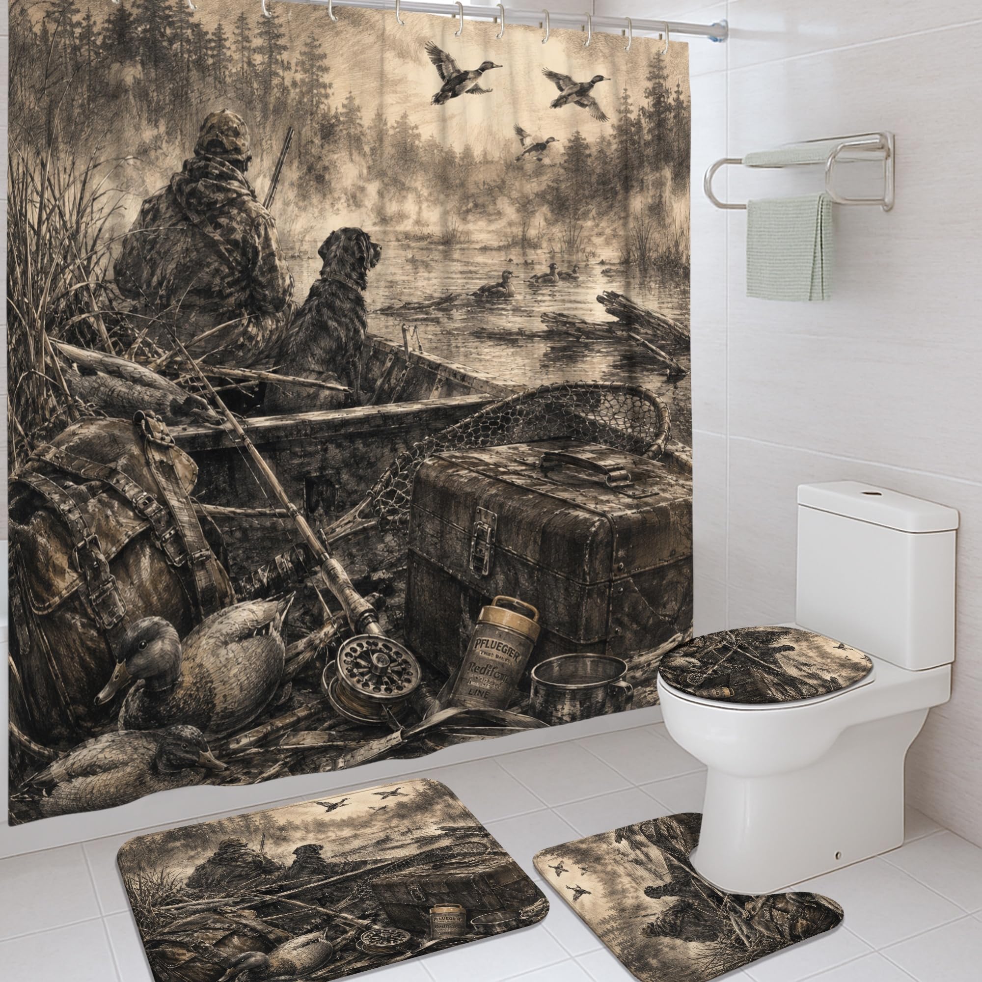 Rideau de douche de qualité supérieure motif canard rustique