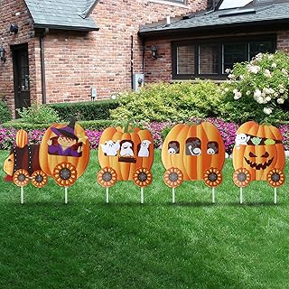 Halloween Decor, 4pcs Cute Halloween Pumpkin Car Garden Signs with Stakes, Halloween Decorations Outdoor Lawn Signs, Halloween Garden Decorations Outdoor Clearance, Halloween Yard Signs