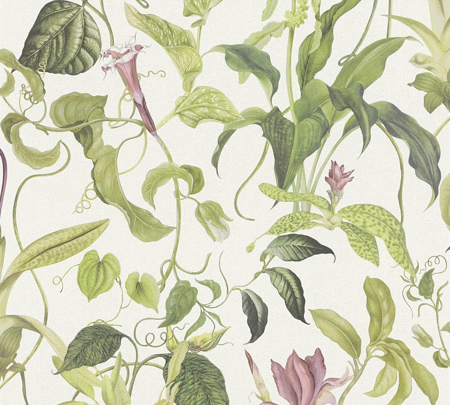 A.S. Création Wallpaper Jungle Design - White, Green - Tropical Wallpaper 395.99in x 20.87in Made in Germany - 379881