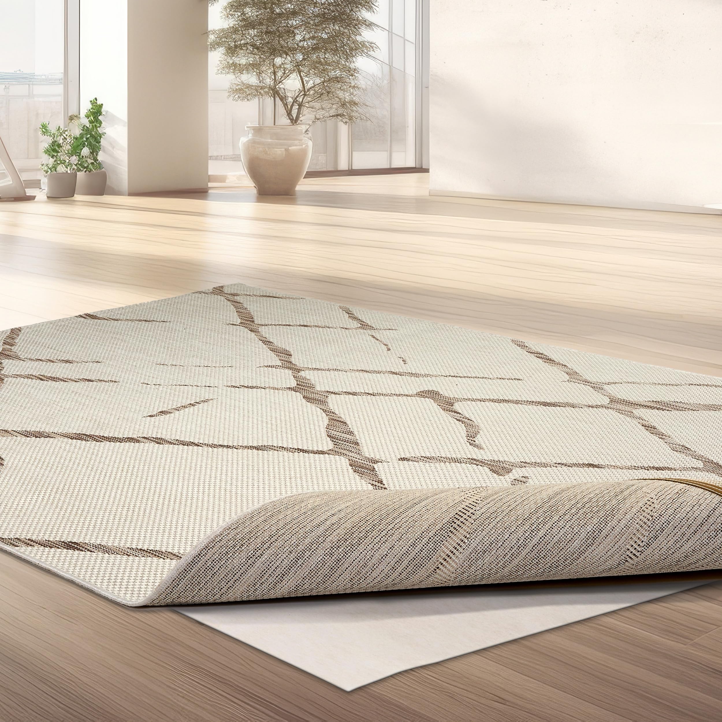 Astra Tapis d'extérieur résistant aux intempéries - Tissu Plat spécial pour l'extérieur et l'intérieur - Designs Uniques - Tapis Robuste Rayons Beige, 80 x 200 cm