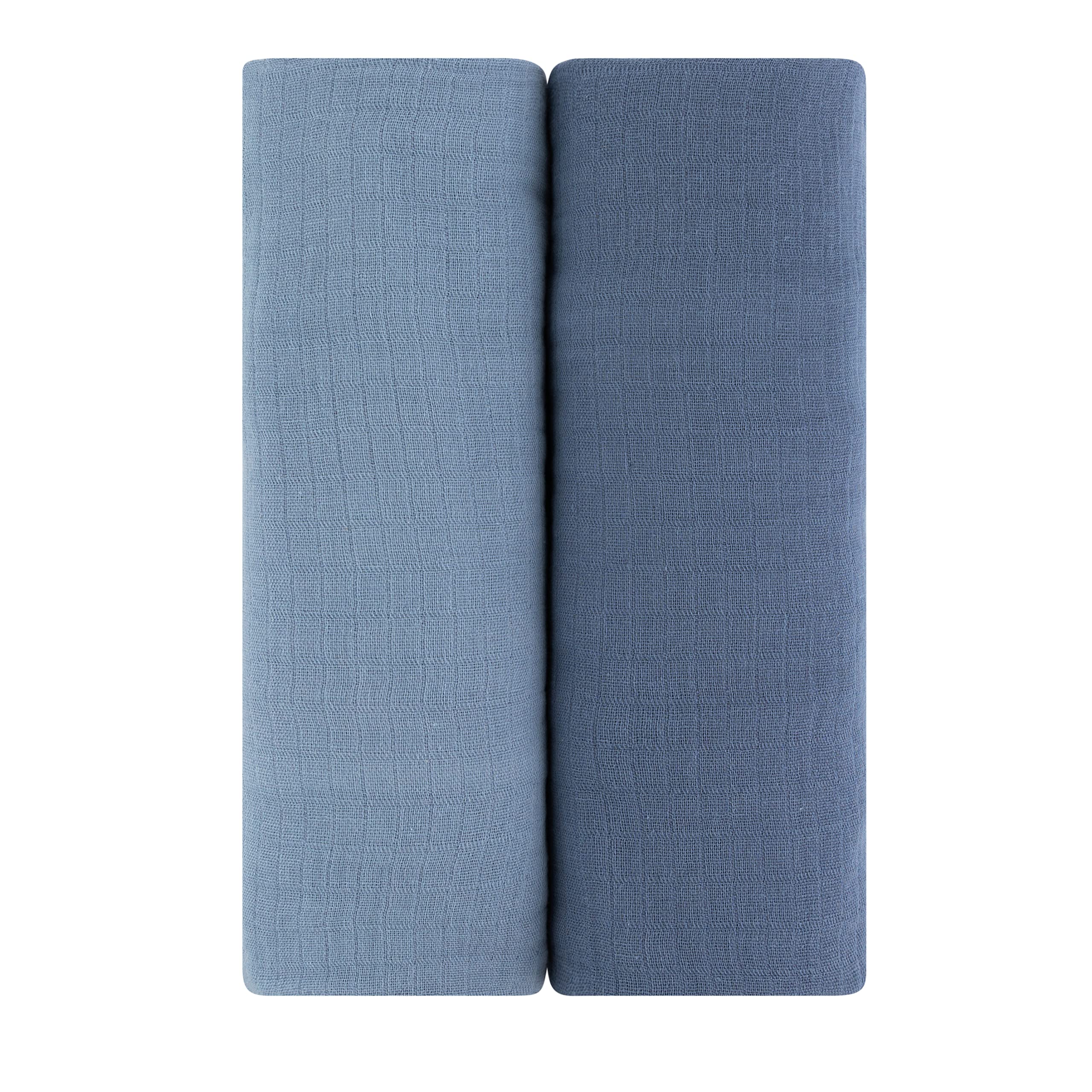 Ely's & Co. Cotton Muslin Swaddle Blanket 2-Pack for Baby Boy — 100% Cotton Muslin Extra-Large Swaddle Blankets (47” x 47”) — Sapphire Blue & Indigo Blue