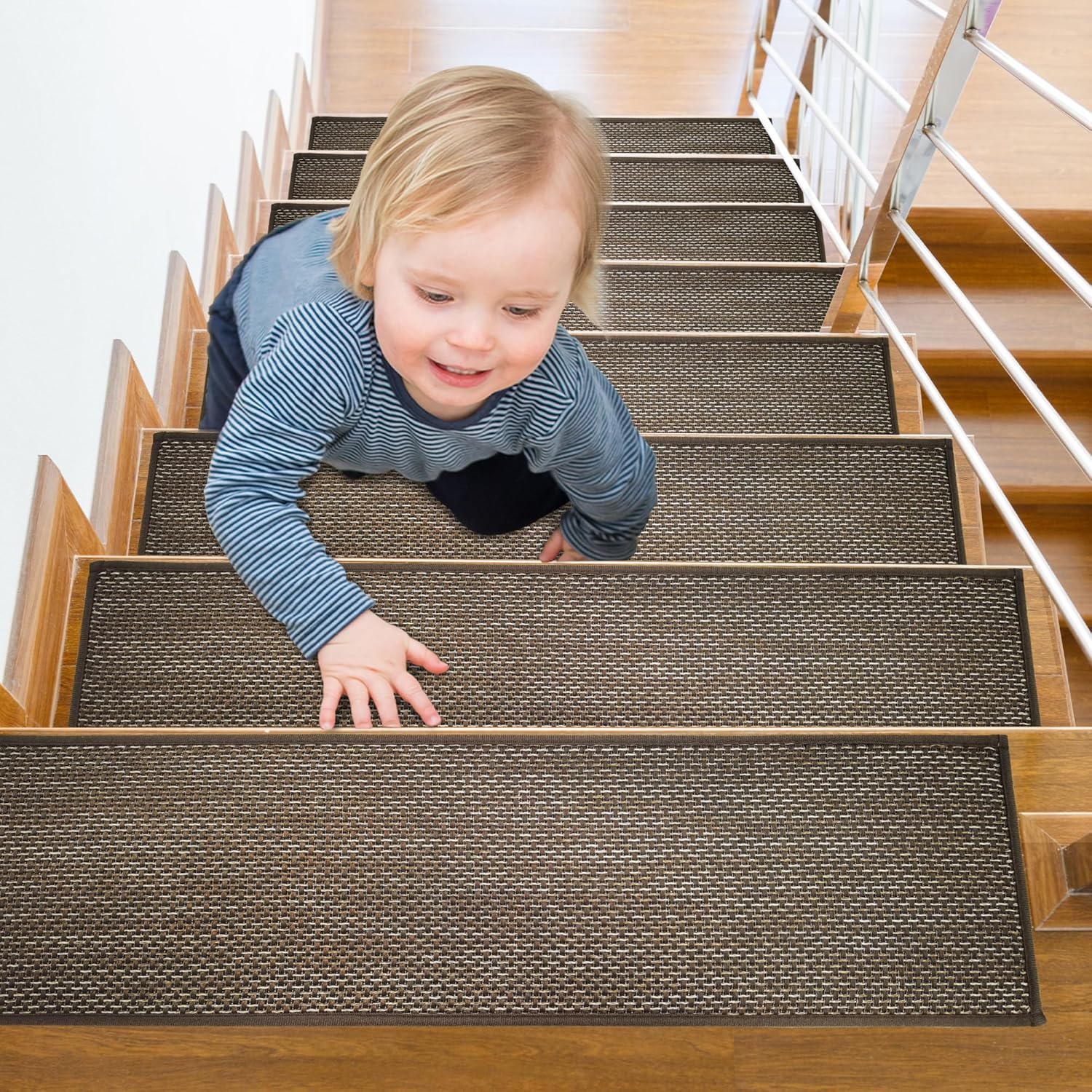 Heavyweight Extra Thick Chenille Stair Treads, Plush Pile Weaving Non-Slip Stair Carpets, Ultra-Soft Staircase Rug for Premium Home Comfort, 4 Pack 30"X8" - Monet Orange Pink