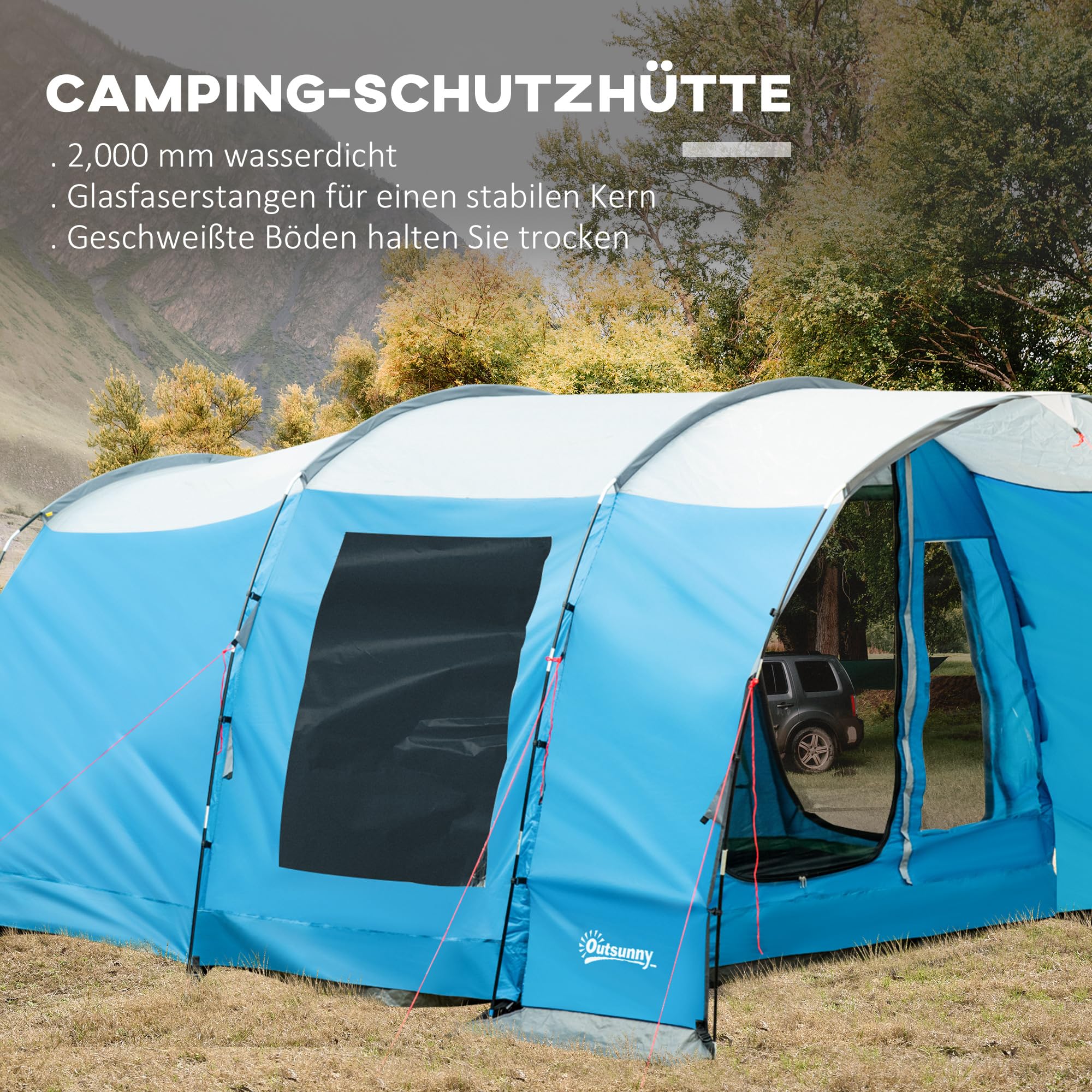Skandika Tunnelzelt Gotland 6 Campingzelt Mit Teilbarer Schlafkabine Personen 6 Eingenaehter Zeltboden Wasserdicht 210cm Stehhoehe Sonnendach S0xee021