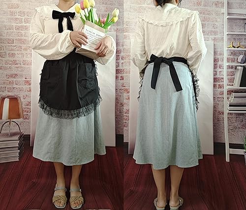 Miniatura 2 de Chef - Delantales de cintura de algodón blanco para el hogar, cocina, restaurante, accesorios de fotos, floristería, camarera, media delantal de