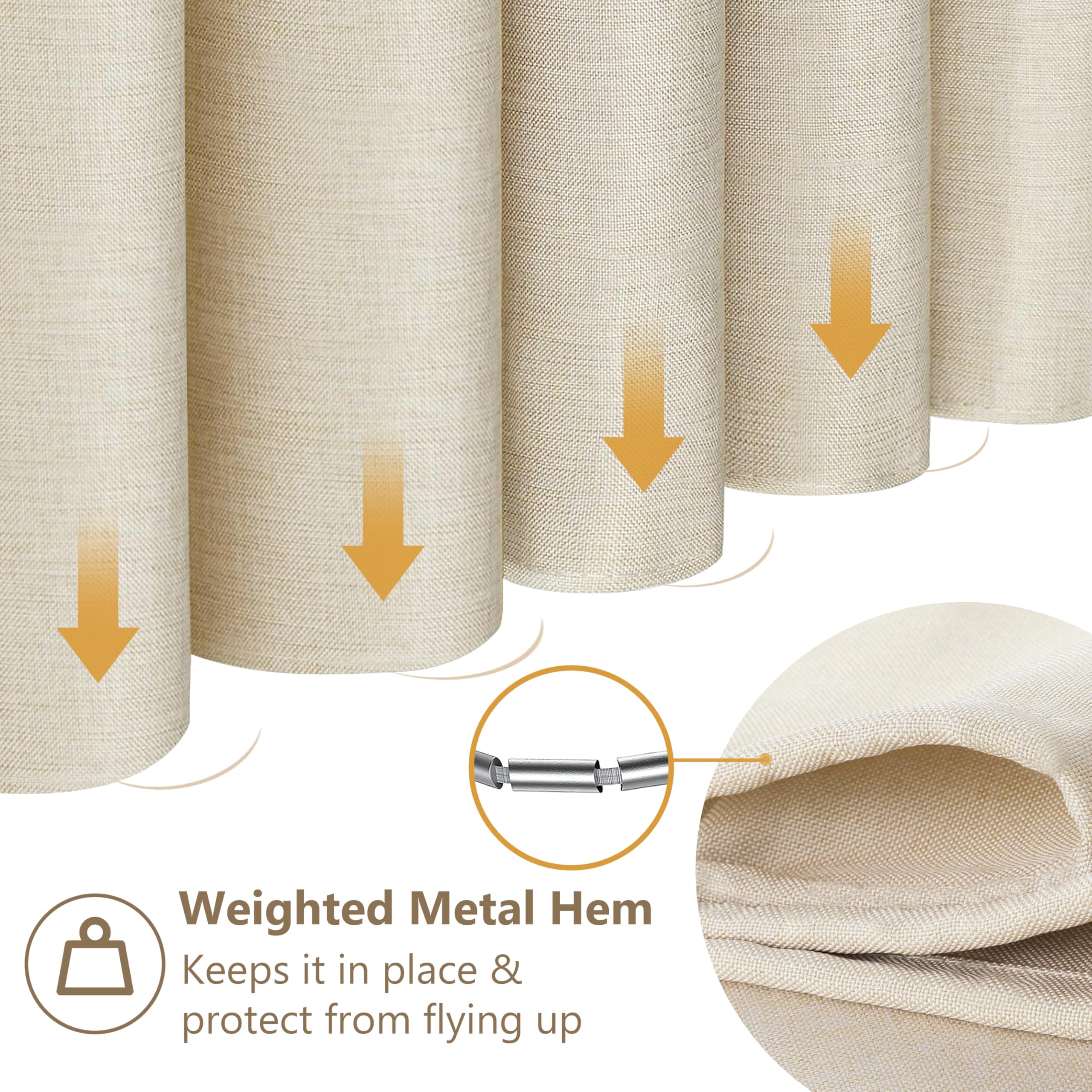 VANZAVANZU Tenda da Doccia Impermeabile con Ganci in Metallo Tenda da Bagno in Tessuto Lino Poliestere Antimuffa per Vasca da Bagno Stanza Bagnata Box Doccia - 182 x 244cm (Beige)