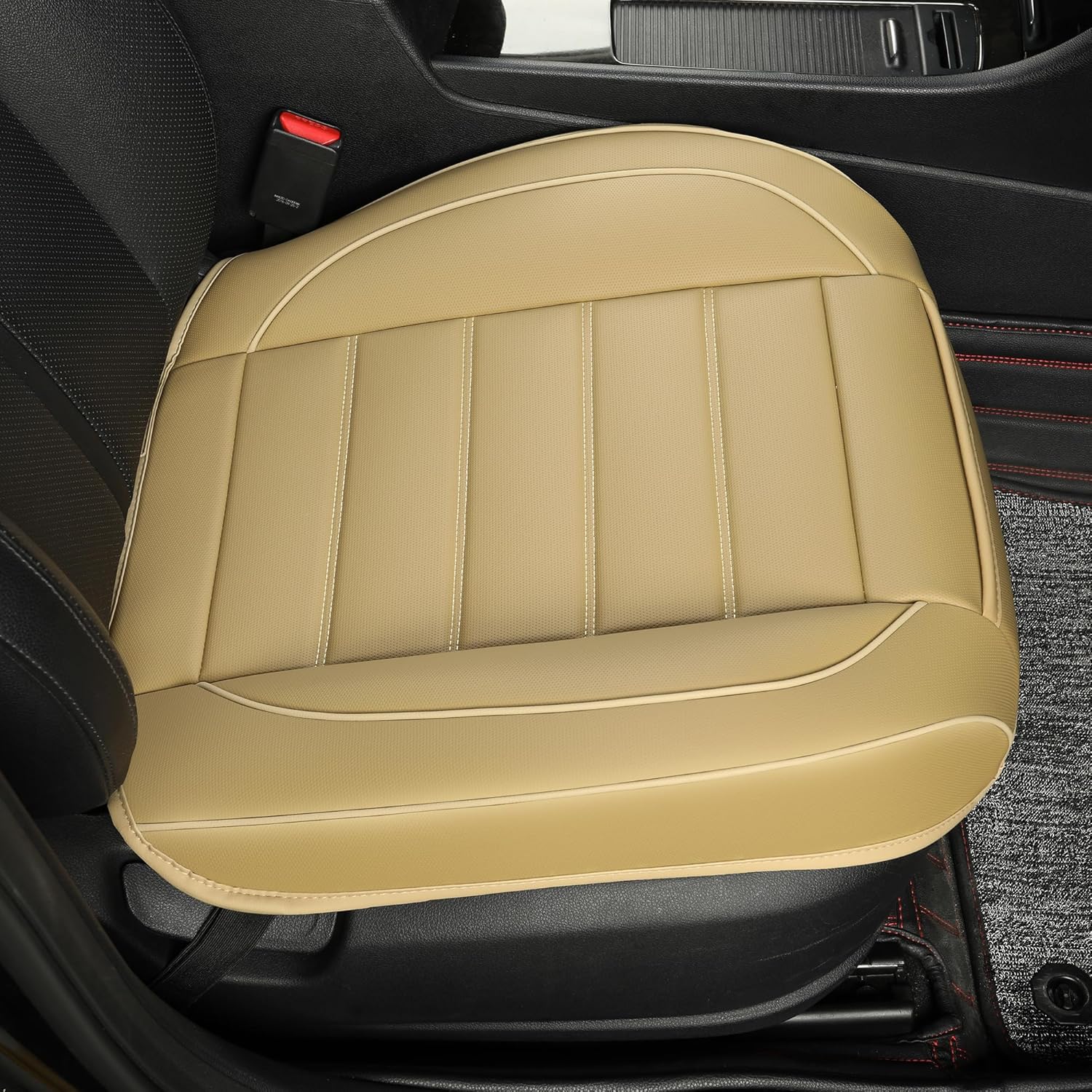 1 Pack Leather Front Car Seat Covers,Bottom Seat Covers for Cars,Driver Car Seat Cover,Luxury Seat Protectors,Waterproof,Full Wrap,for Most Vehicles,Sedan,Truck,SUV(Beige)