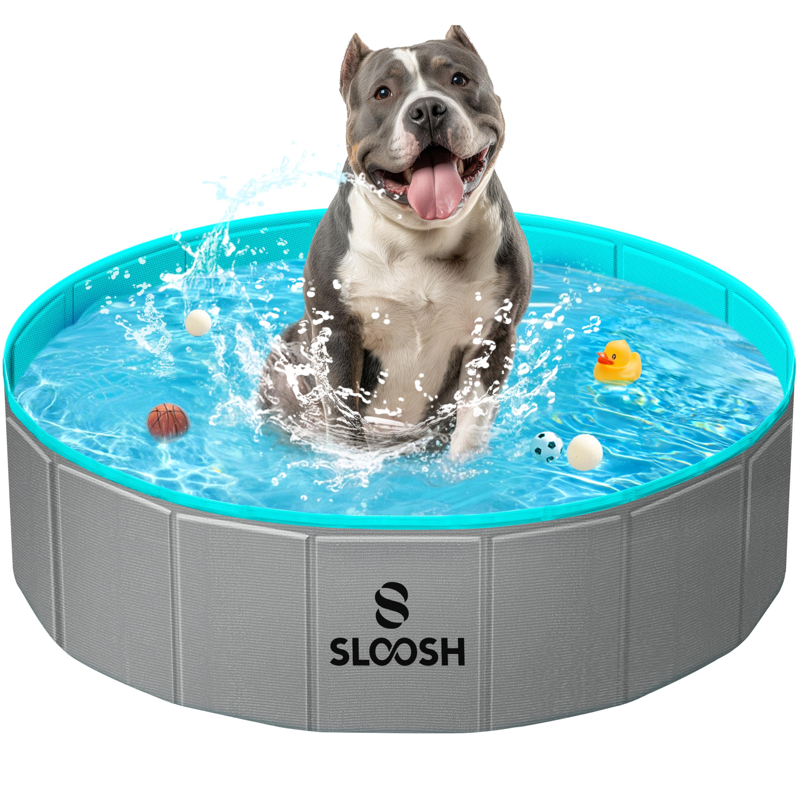 SLOOSH Foldable Dog Paddling Pool 32"x8", Rigid Dog Swimming Pool Grey