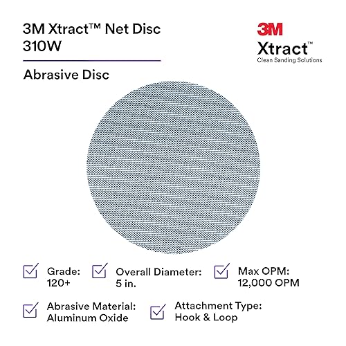 Miniatura 10 de 3M Xtract Net Disc 310 W, 180+, 5 pulgadas, troqueles 500X, paquete de 50 discos de lijado con velcro, prácticamente libres de polvo, opción