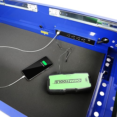 Miniatura 5 de OEMTOOLS 24730 Carrito de herramientas deslizante de 3 cajones, caja de herramientas rodante con fuente de alimentación, compartimento superior