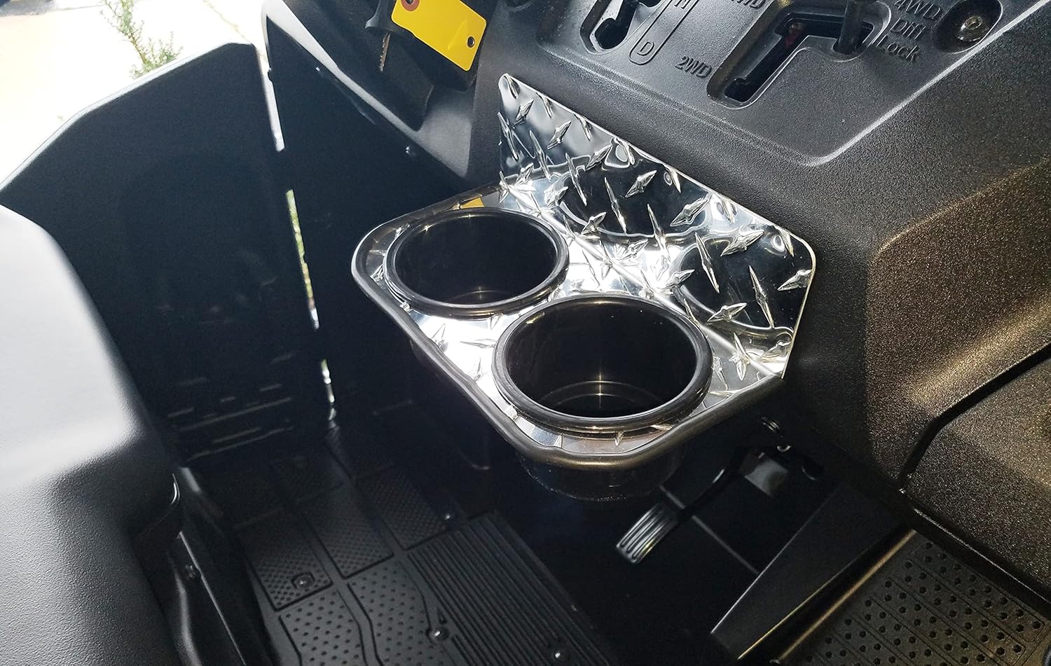 Fits Honda Pioneer 700 Jumbo Cup Drink Holder Aluminum Diamond Plate with Rubber Edge