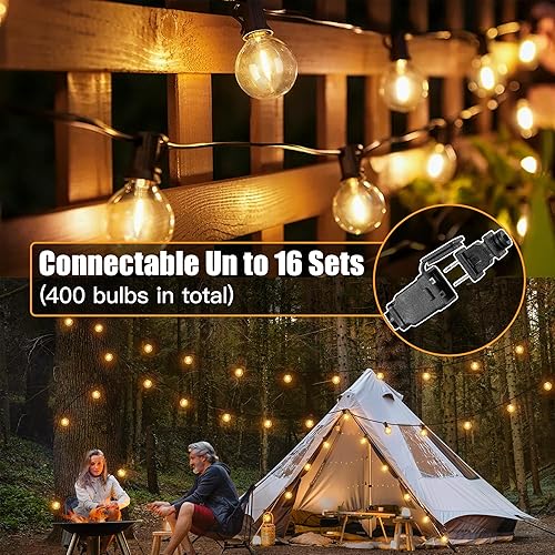 Miniatura 4 de shineshine Tira de luces para exteriores de 100 pies con control remotoregulador, 50+3 bombillas LED conectables regulables, luces para exteriores,