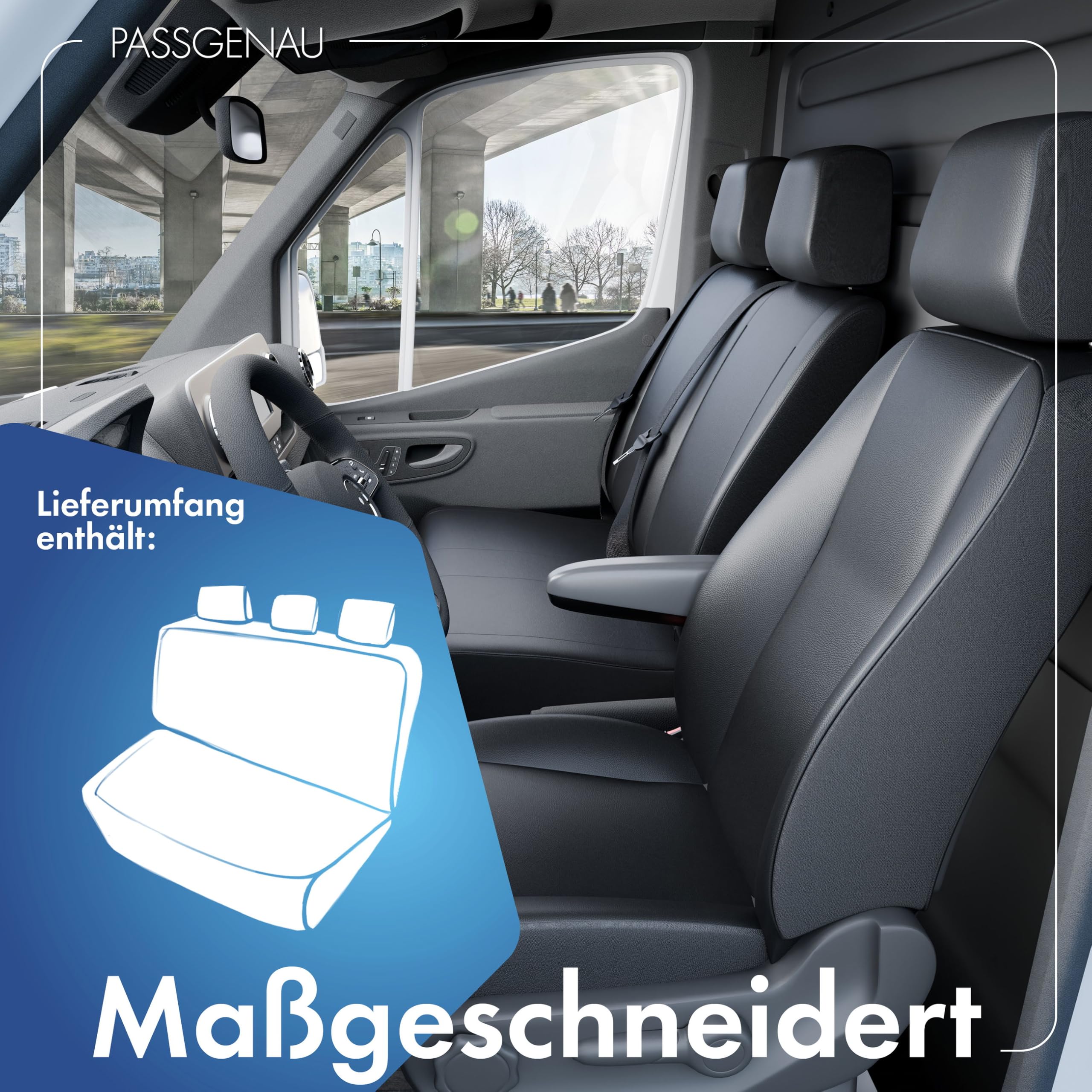 Walser Transporter pokrowce na siedzenia samochodowe, kompatybilne z VW T6, 3 pokrowce na siedzenia samochodowe ze sztucznej skóry, zestaw nakładek na siedzenia samochodowe do vanów