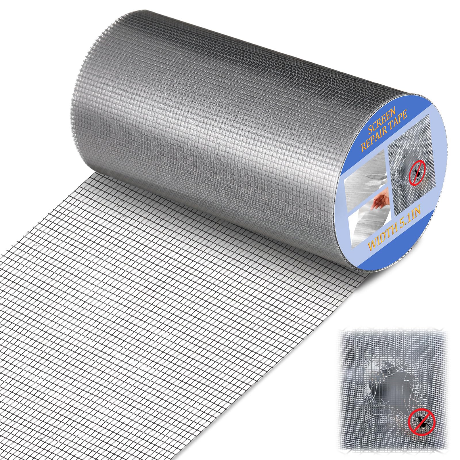 CroBlissful Extra Wide 5 inch x 20 ft Window Screen Tape Mesh Repair Strong Adhesive Waterproof Fiberglass Screen Repair Kit Patch for Window Door