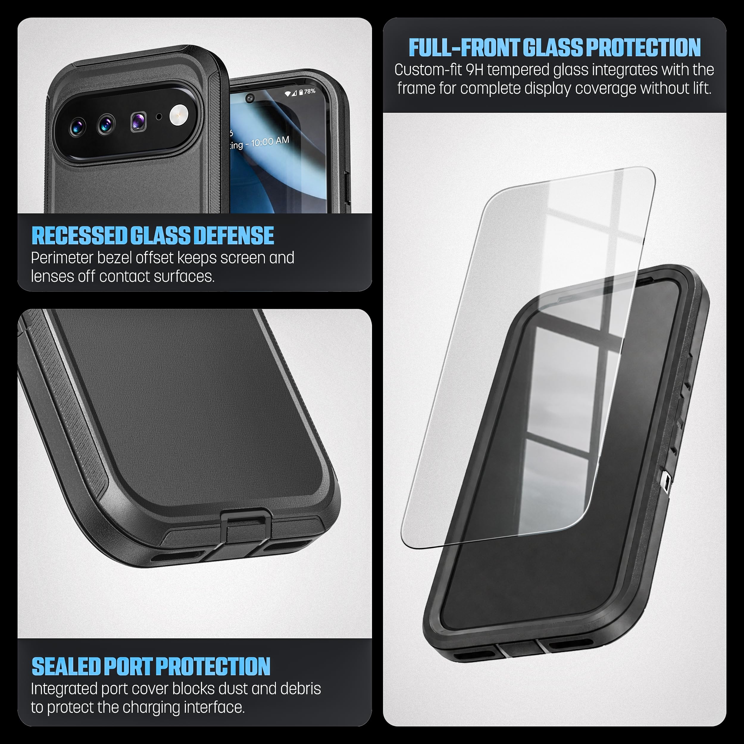 Encased Custodia magnetica per Google Pixel 11 Pro XL con clip da cintura | Protezione a doppio strato • Pellicola protettiva in vetro temperato • Compatibile con PixelSnap • Nero