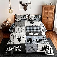 Vista 4 de Juego de edredón Deer Bear para niños tamaño completo, juego de ropa de cama rústica de aventura de caza para decoración de habitación de niños
