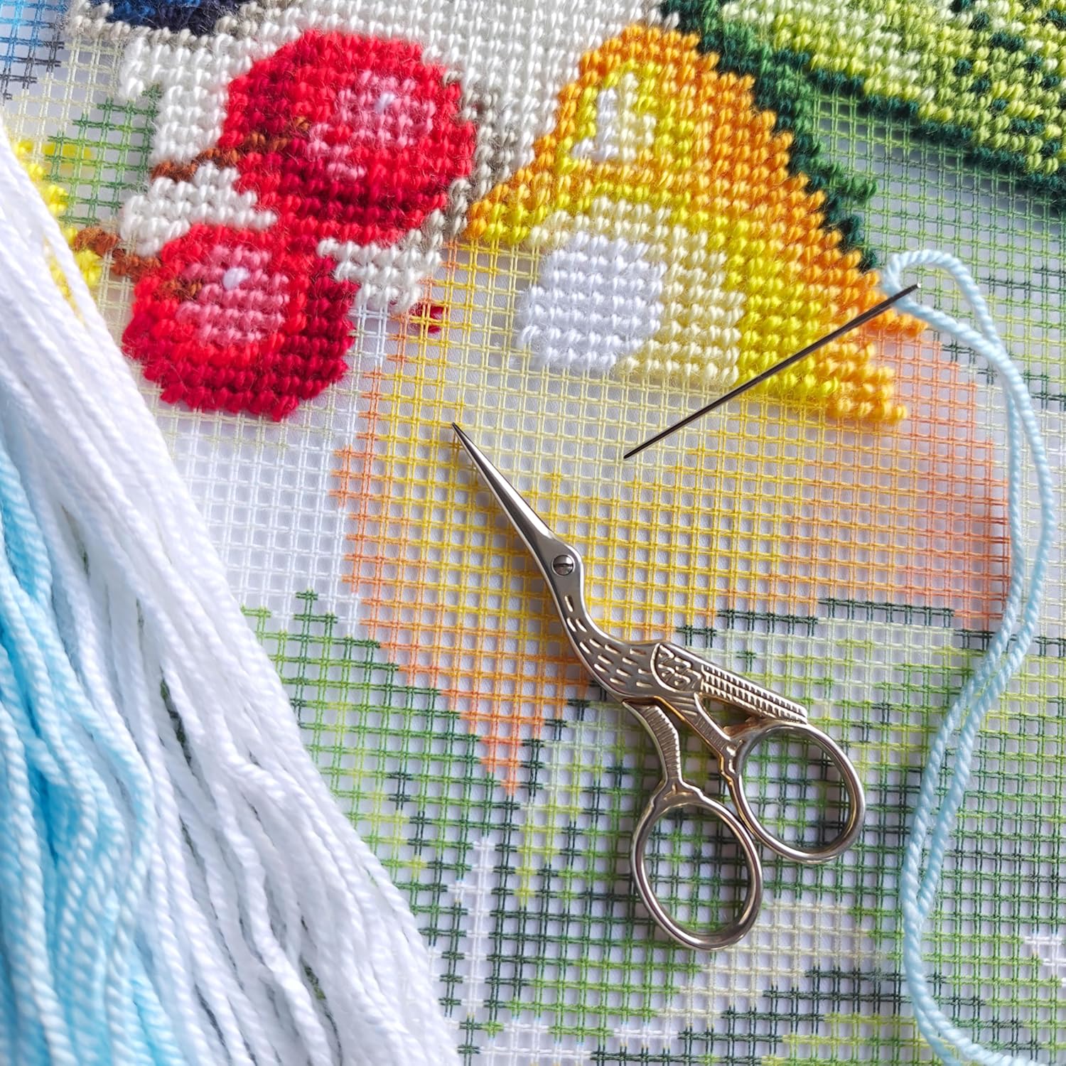 Brvsk Needlepoint Kit for Adults and Beginners — Fruity Fiesta 16″ × 16″ with Clear, Precise Printed Design on Cotton Canvas; Includes 2 Needles, Yarn, and Easy-Read Chart