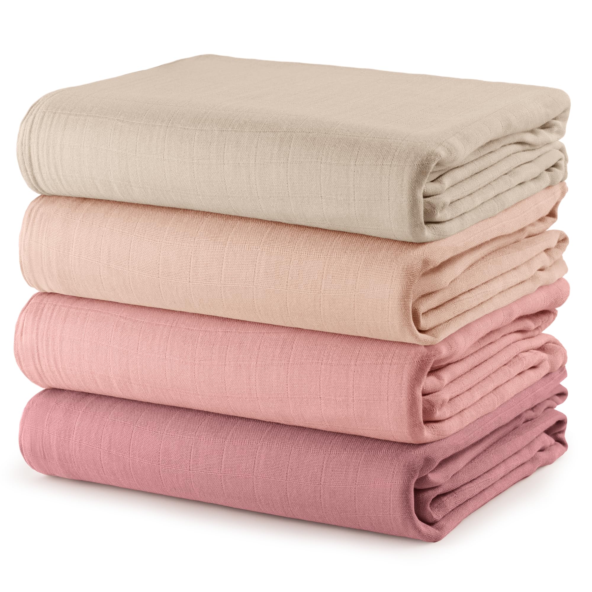 Comfy Cubs Muslin Swaddle Blankets Pack of 4, 47 x 47 Inches, Soft Cotton Baby Blanket Set, Large Multipurpose Swaddling Wraps for Newborns - Self-Soothing Swaddle - Cream, Blush, Bold Blush, Mauve