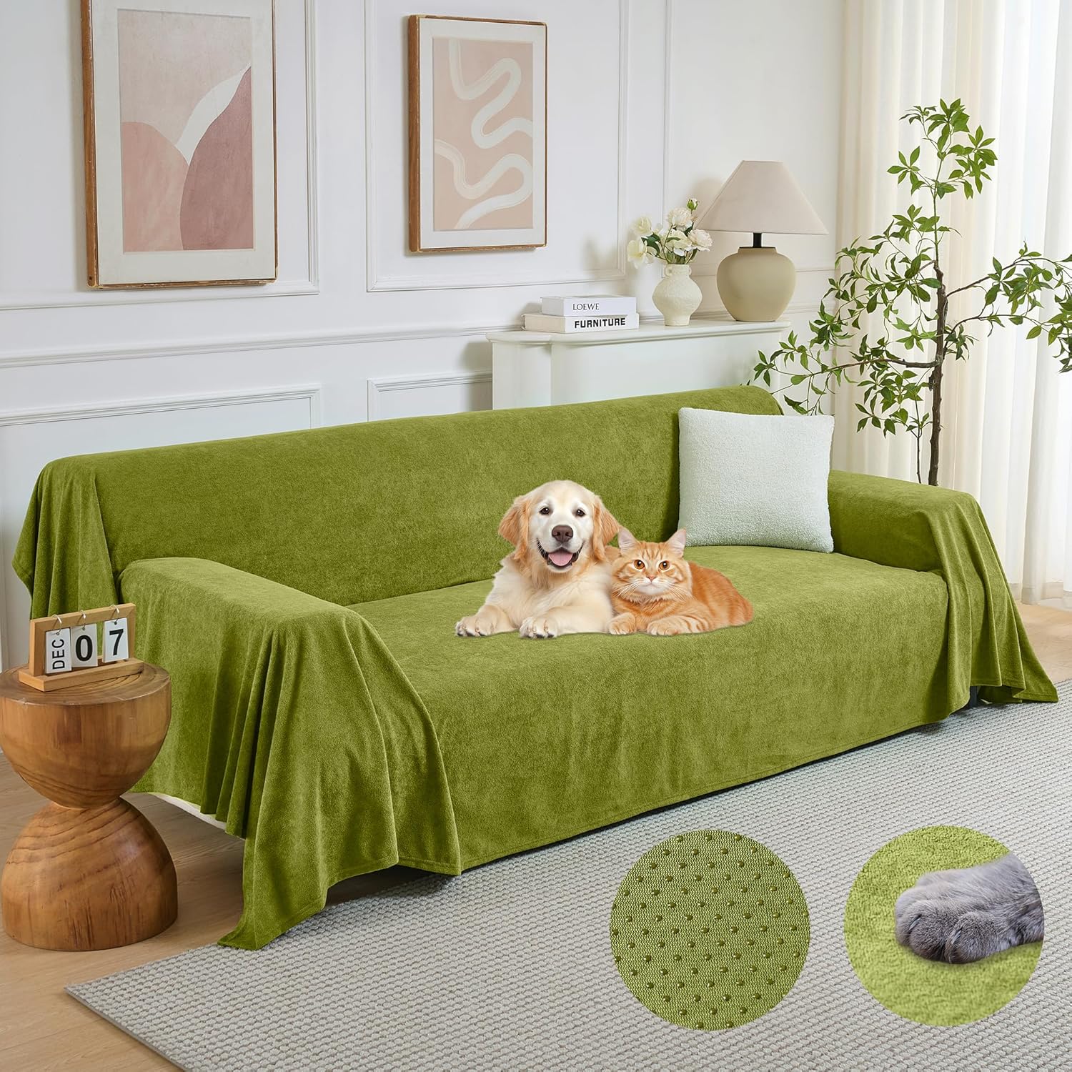 PuTian Couch Cover for Dogs - Waterproof Anti-Scratch Washable Non Slip 3 Cushion Cover Blanket L Shaped Recliner Sectional Arm Chair Sofa Slipcover for Pet Cats Kids, 71X118 in Boho Grey