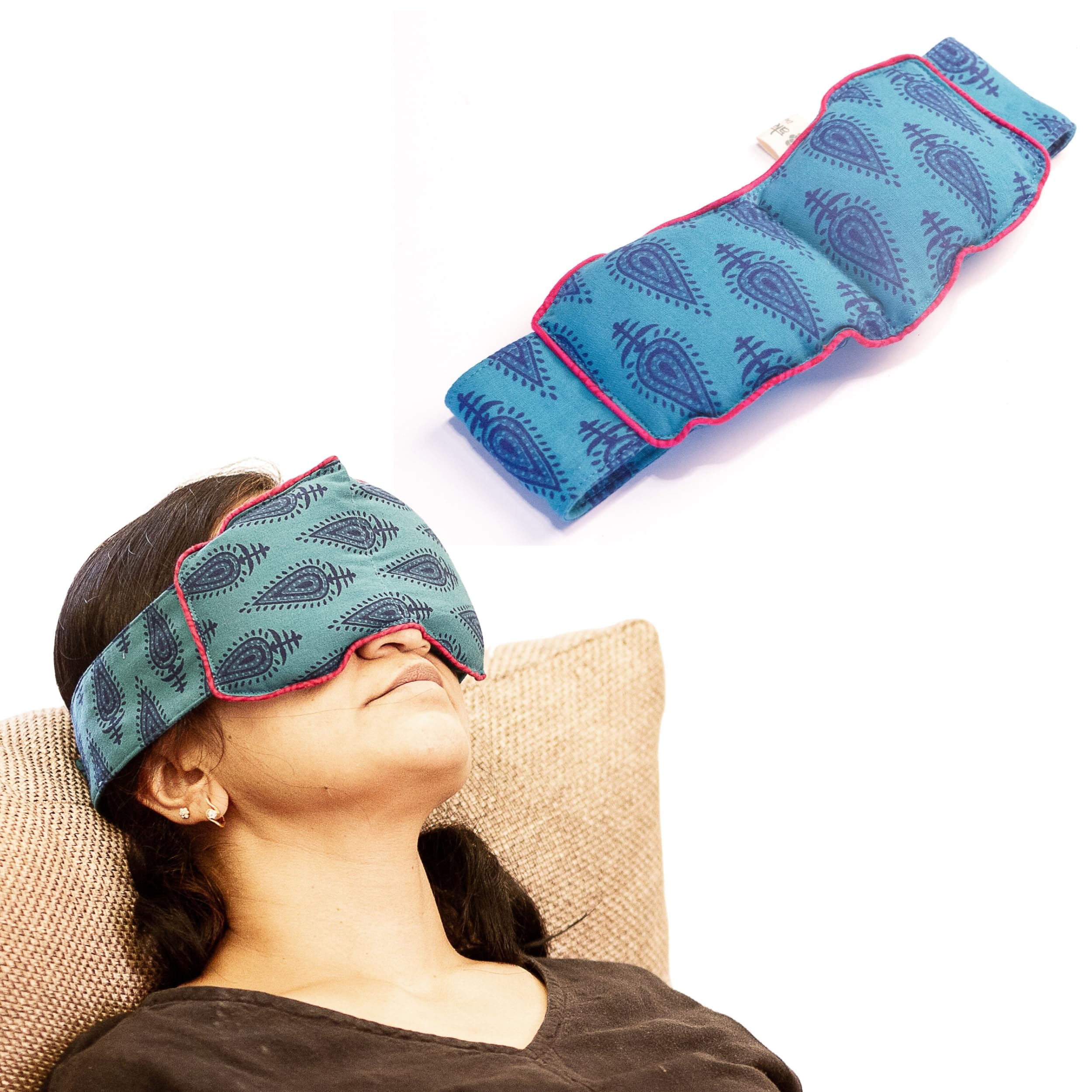 Aksobha Eye Mask for Puffy Eyes, Dark Circles & Sleep Relief | Handmade Eye Mask Hot & Cold Therapy Pack with Adjustable Strap | Microwaveable, in (Assorted Colours) Eco-Friendly, Plastic & Chemical-Free