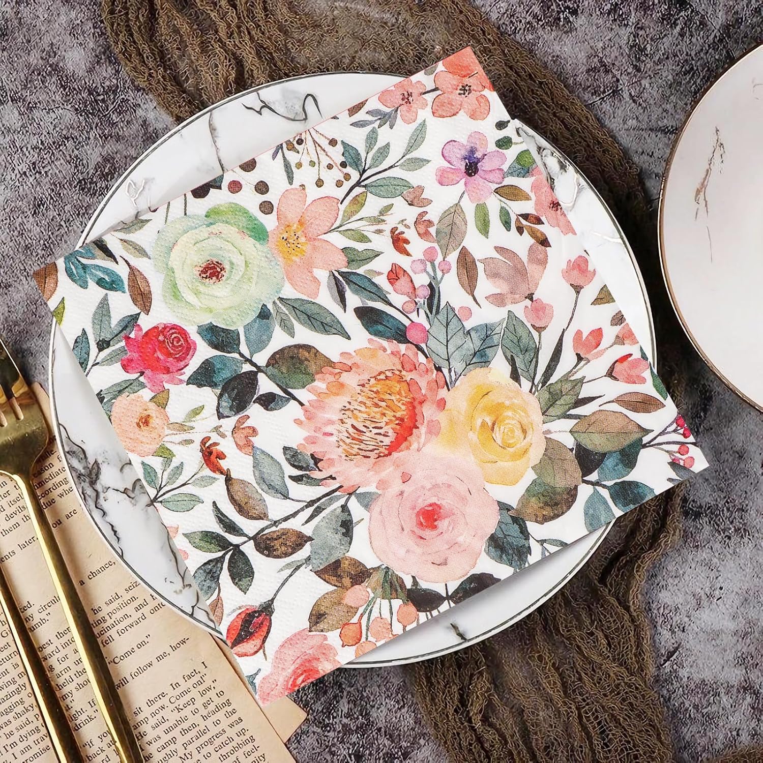 200Pcs Floral Paper Napkin Disposable Watercolor Rose Flower Paper Napkin Decorative Dessert Dinner Hand Towels for Bathroom Wedding Baby Shower Birthday Party(6.5 * 6.5 inch)