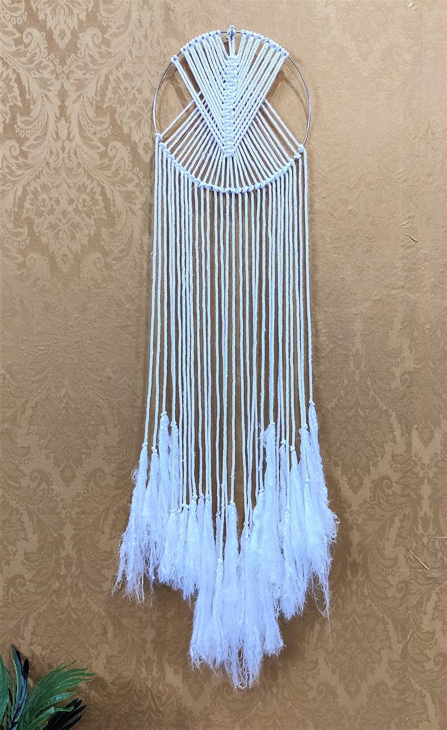 Cotton Macrame Boho Wall Hanging Decor and Dream Catcher | Handmade (White, 3 Feets) by Indian Collectible