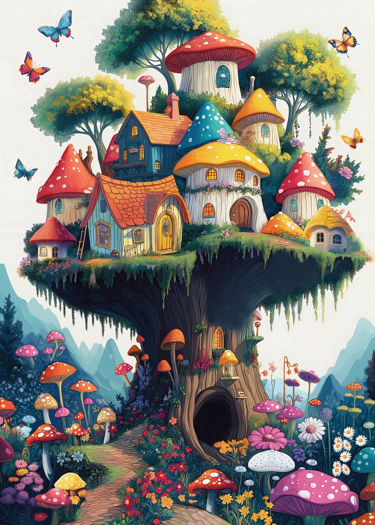Mushroom Puzzles for Adults 1000 Pieces, Magic Mushroom Treehouse Puzzle Fantasy, Colorful Art Jigsaw Puzzle, Challenging Hard Puzzles for Adults