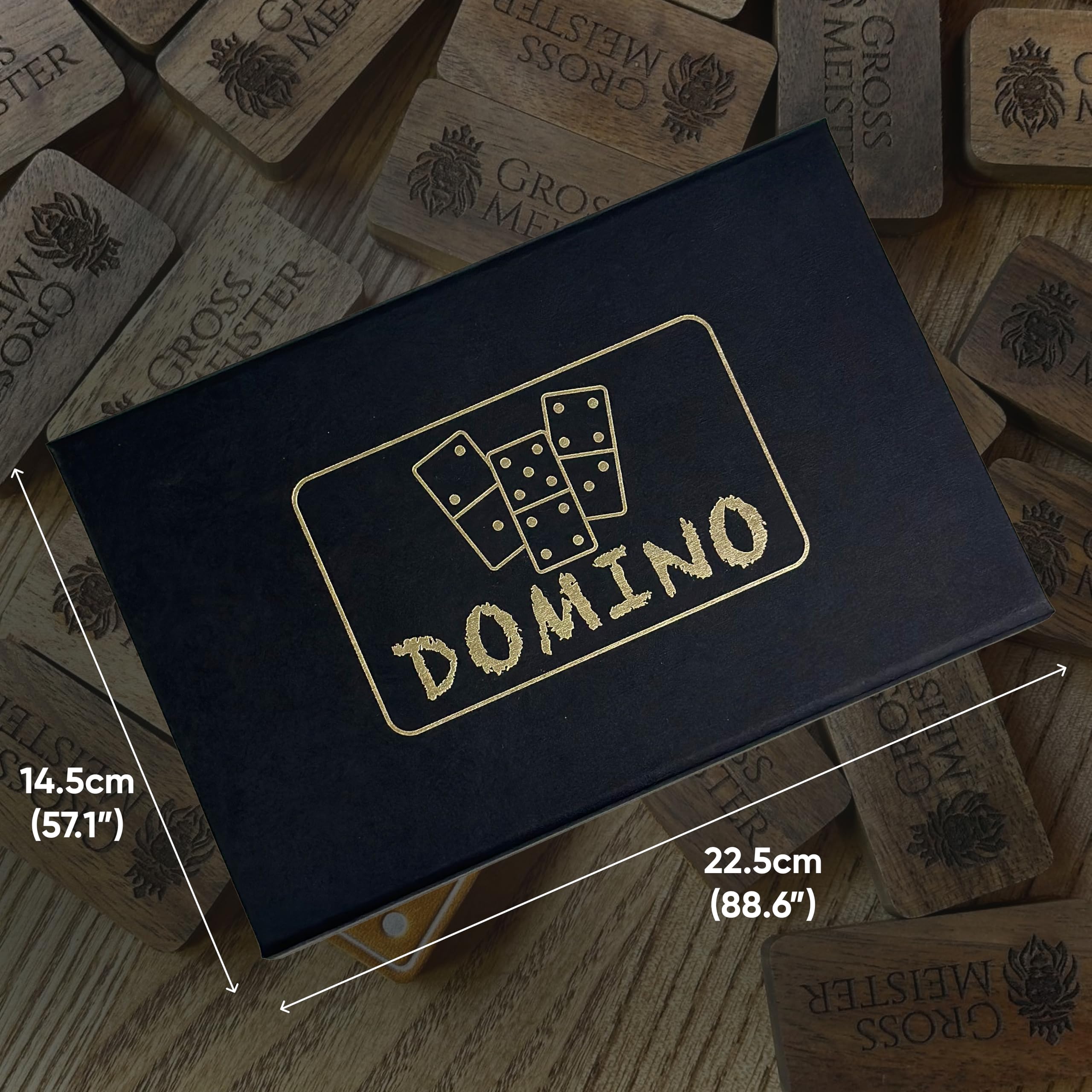 Premium Domino-Set Dunkelbraun – Handgefertigte Dominosteine aus Karbolt-Holz & Echtleder, luxuriöses Gesellschaftsspiel in edler Geschenkbox