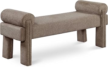 Meridian Furniture 182Brown Stefano Collection Modern | Contemporary Upholstered Bench with Soft Brown Fabric, Rounded Pillow Arms, 55" W x 19.5" D x 23.5" H, Brown