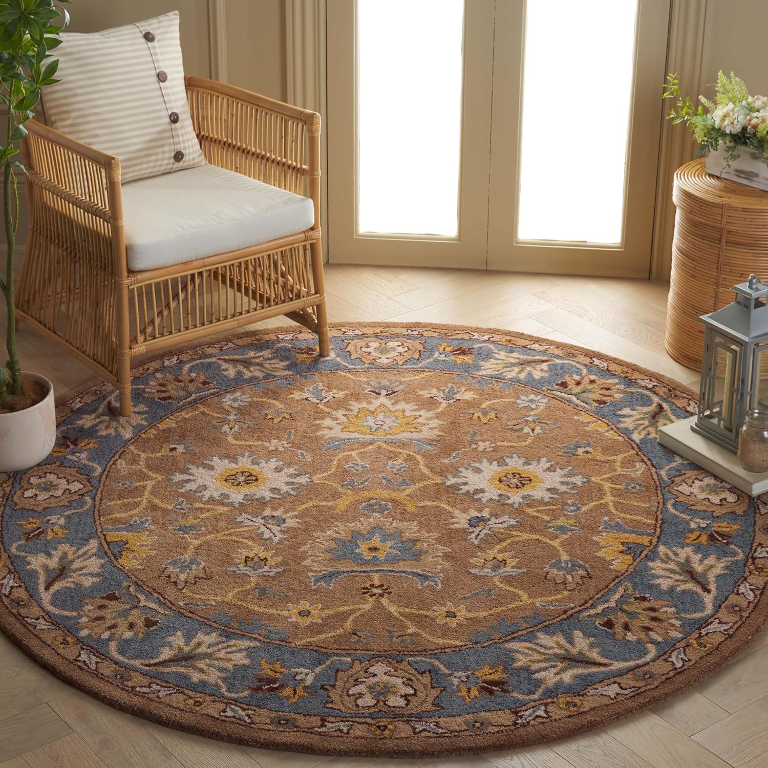 SAFAVIEH Area Rug 8x10 - Heritage Collection - Large - Camel & Blue, Handmade Wool, Traditional Oriental Design, Ideal for Living Room, Bedroom, Office, Dining Space (HG652A)