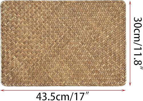 Miniatura 2 de OwnMy Paquete de 6 manteles individuales de hierba marina natural tejida de ratán rectangular, 17 x 12 pulgadas, mantel individual de bambú para